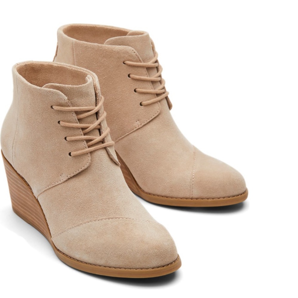 TOMS Wedge Bootie In Natural Suede - NWT In Box - Size 8.5
